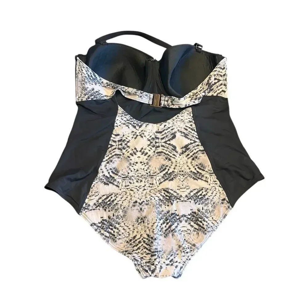 Tropic Culture Women 18 One Piece Swim Suit Black Grey Molded Cup Push Up 80’s